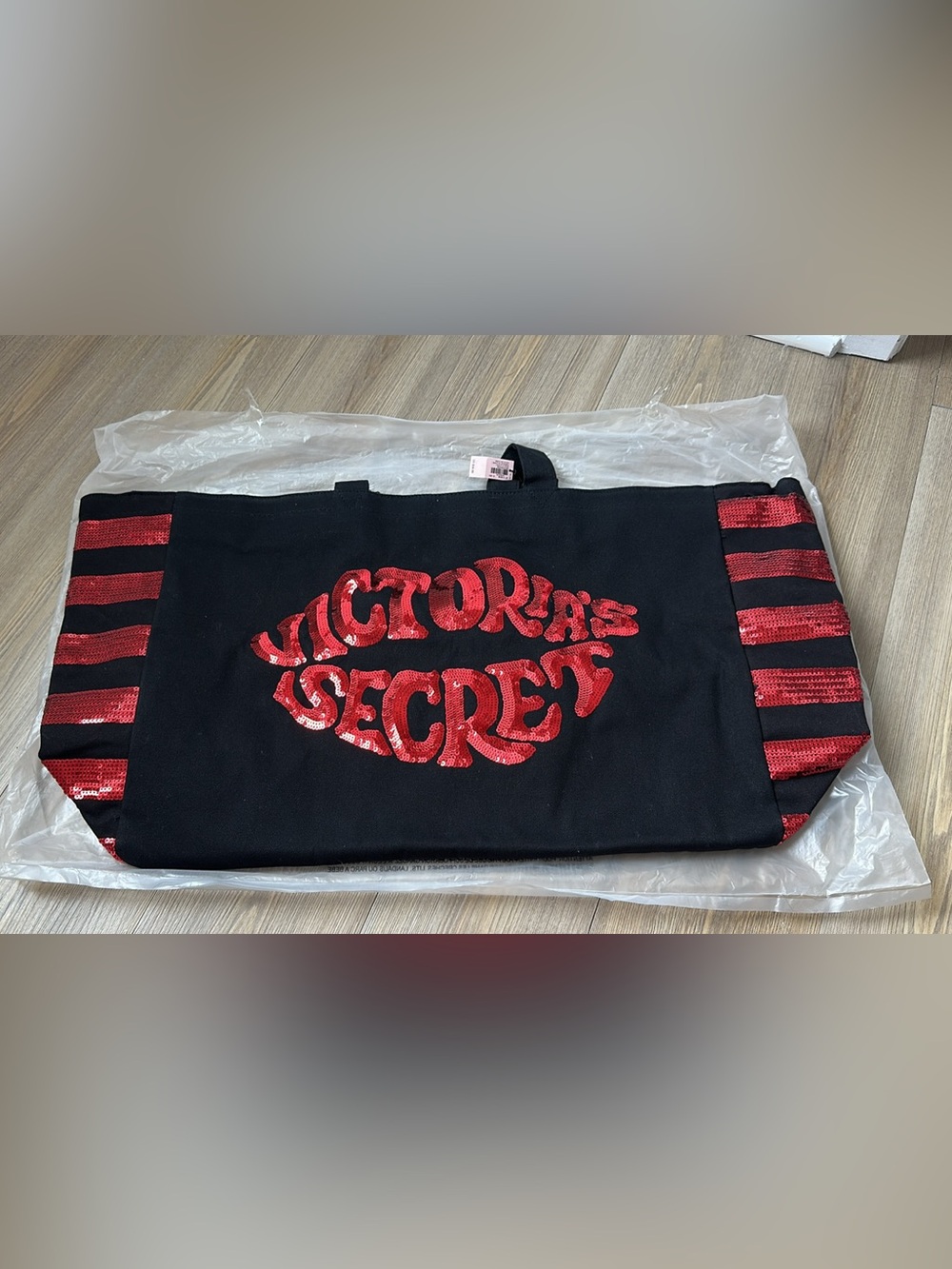 Victoria's Secret Black Tote with Red Sequin Logo